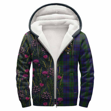 Strachan Family Crest Tartan Sherpa Hoodie Scottish Thistle Flower Pattern Half Style
