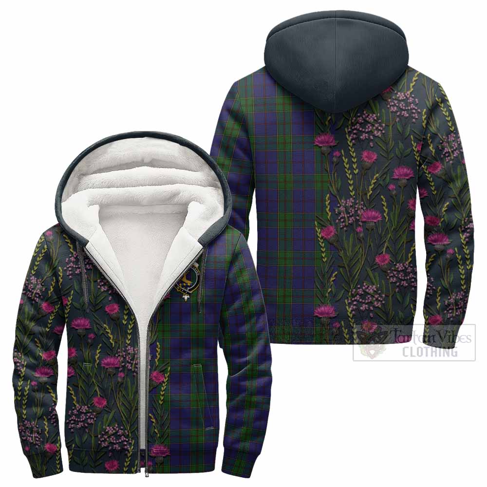 Strachan Family Crest Tartan Sherpa Hoodie Scottish Thistle Flower Pattern Half Style - Tartan Vibes Clothing