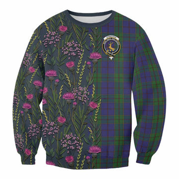 Strachan Family Crest Tartan Sweatshirt Scottish Thistle Flower Pattern Half Style