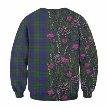 Strachan Family Crest Tartan Sweatshirt Scottish Thistle Flower Pattern Half Style