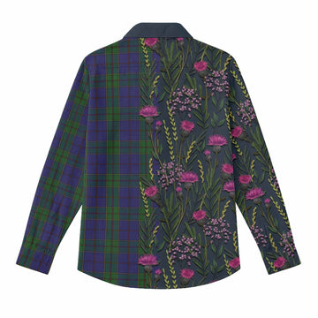 Strachan Family Crest Tartan Women Casual Shirt Scottish Thistle Flower Pattern Half Style