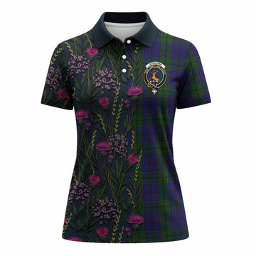 Strachan Family Crest Tartan Women Polo Shirt Scottish Thistle Flower Pattern Half Style