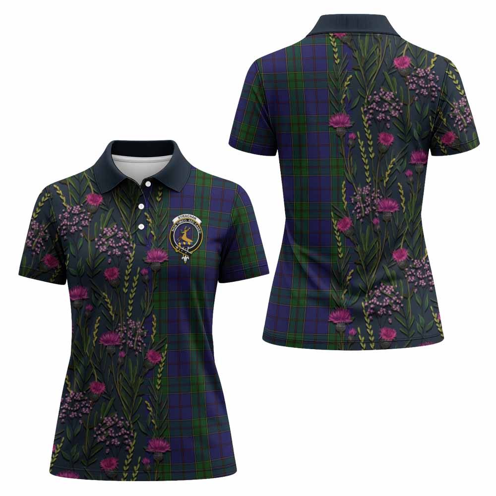 Strachan Family Crest Tartan Women Polo Shirt Scottish Thistle Flower Pattern Half Style - Tartan Vibes Clothing