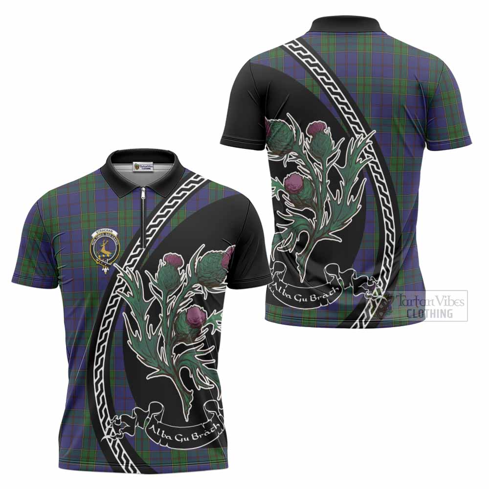 Strachan Family Crest Tartan Zipper Polo Shirt Alba Thistle Inspired - Tartan Vibes Clothing