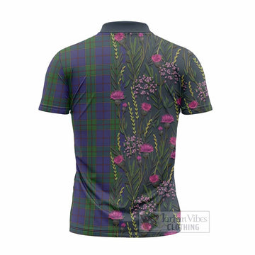 Strachan Family Crest Tartan Zipper Polo Shirt Scottish Thistle Flower Pattern Half Style