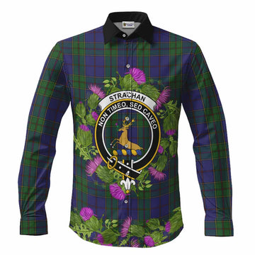 Strachan Scotland Tartan Crest Thistle Heritage Long Sleeve Button Shirts
