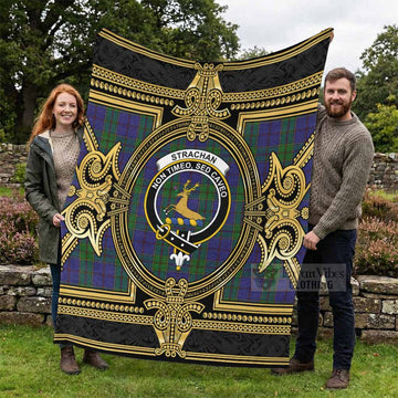 Strachan Scottish Tartan Crest Blanket Royal Stylized