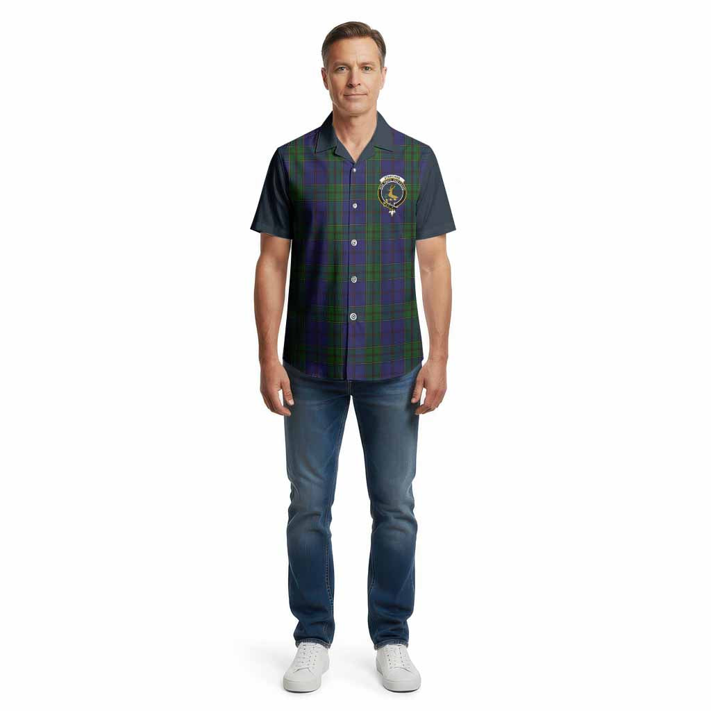 Strachan Tartan Accent Cotton Hawaiian Shirt with Family Crest