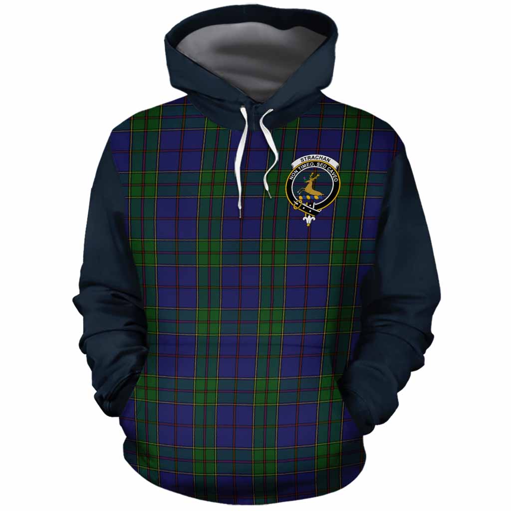 Strachan Tartan Accent Cotton Hoodie with Family Crest