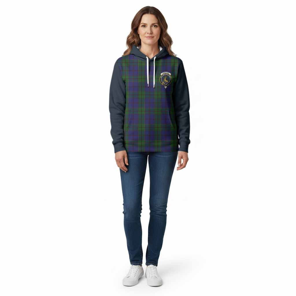 Strachan Tartan Accent Cotton Hoodie with Family Crest