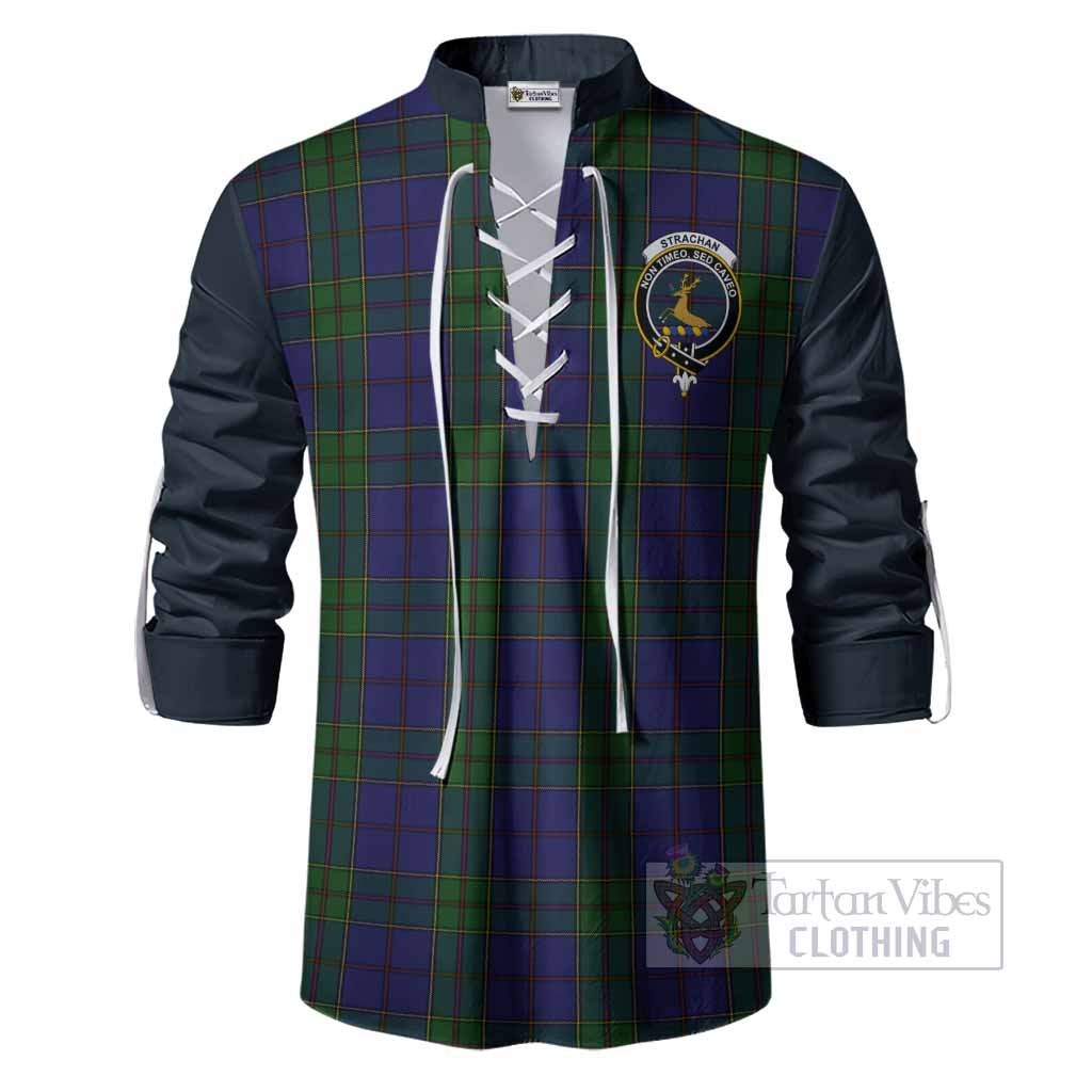 Strachan Tartan Accent Ghillie Shirt with Family Crest