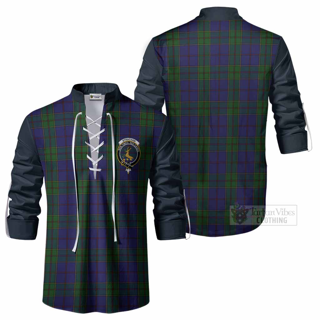 Strachan Tartan Accent Ghillie Shirt with Family Crest