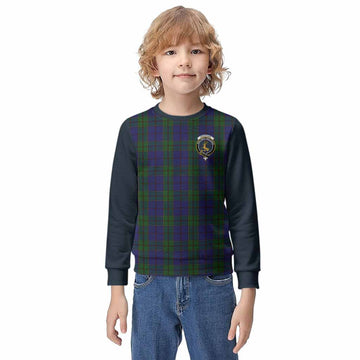 Strachan Tartan Accent Kid Knitted Sweatshirt with Family Crest