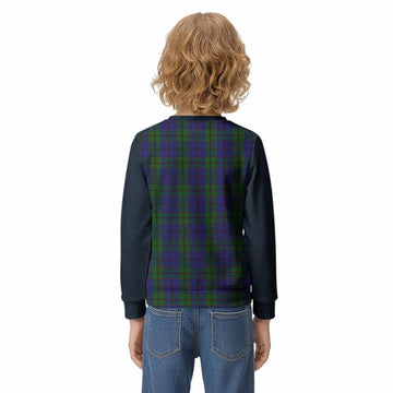 Strachan Tartan Accent Kid Knitted Sweatshirt with Family Crest