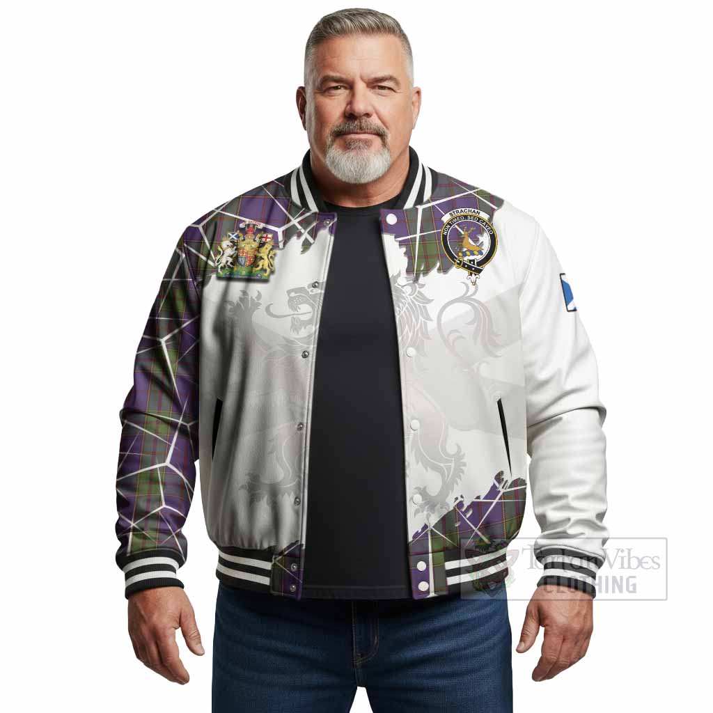 Strachan Tartan Baseball Jacket with Family Crest and Lion Rampant Grunge Style