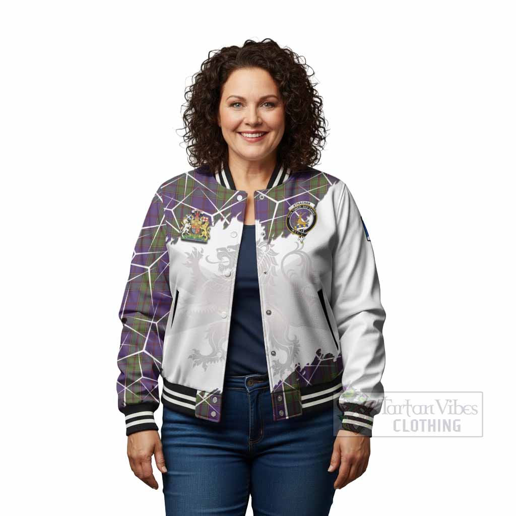 Strachan Tartan Baseball Jacket with Family Crest and Lion Rampant Grunge Style