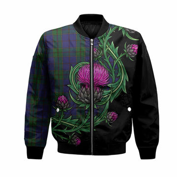 Strachan Tartan Bomber Jacket Resilient Scottish Thistle Unisex Black - Tartan Vibes Clothing