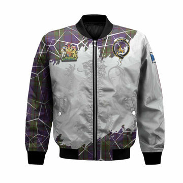 Strachan Tartan Bomber Jacket with Family Crest and Lion Rampant Grunge Style