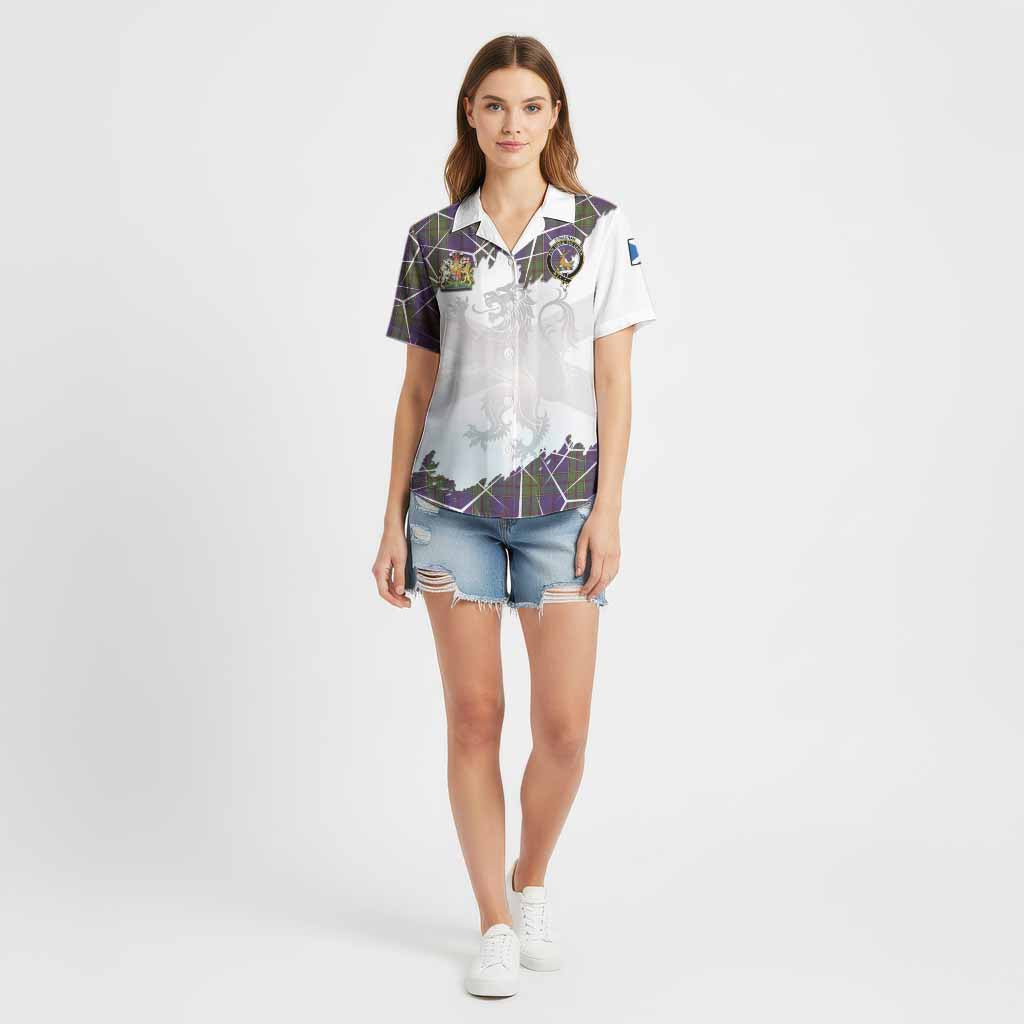 Strachan Tartan Cotton Hawaiian Shirt with Family Crest and Lion Rampant Grunge Style