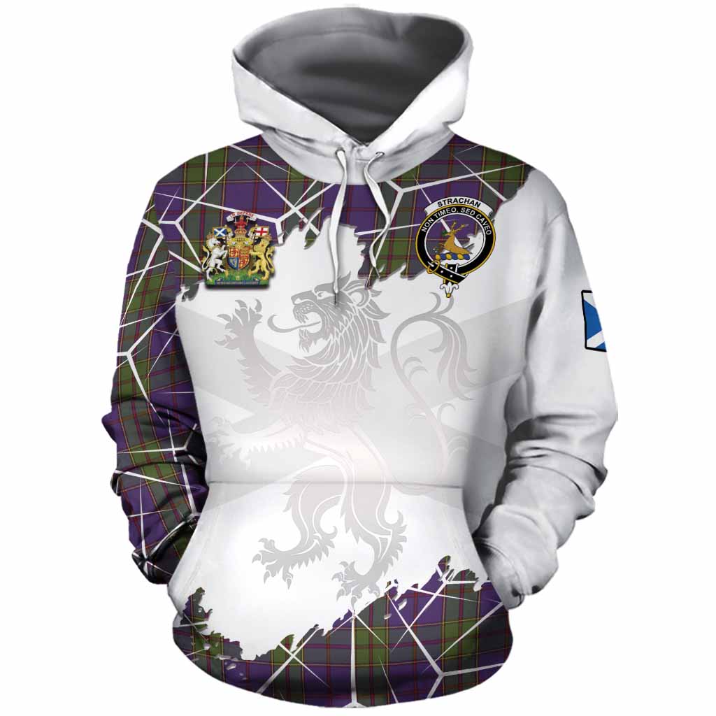 Strachan Tartan Cotton Hoodie with Family Crest and Lion Rampant Grunge Style