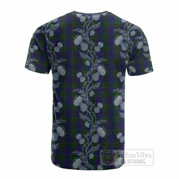 Strachan Tartan Cotton T-shirt Seamless Scottish Thistle Flowers