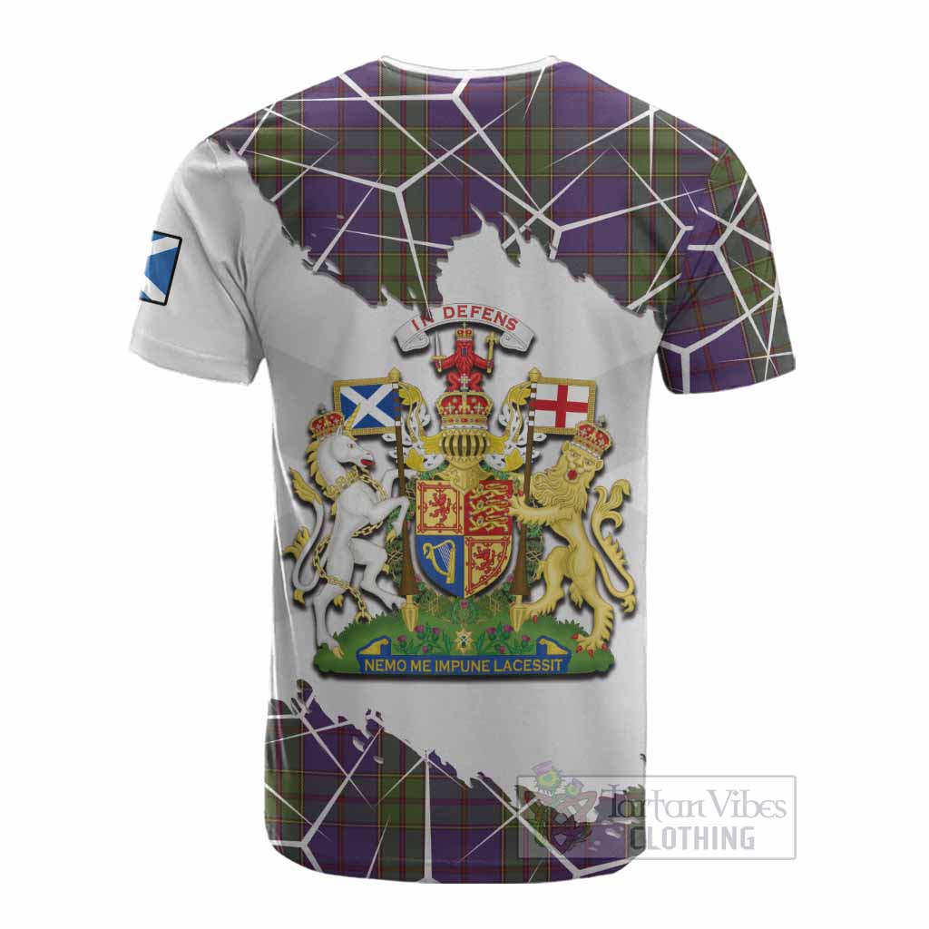 Strachan Tartan Cotton T-shirt with Family Crest and Lion Rampant Grunge Style