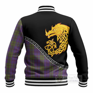 Strachan Tartan Crest Baseball Jacket Legendary Dragon Knot Half Style