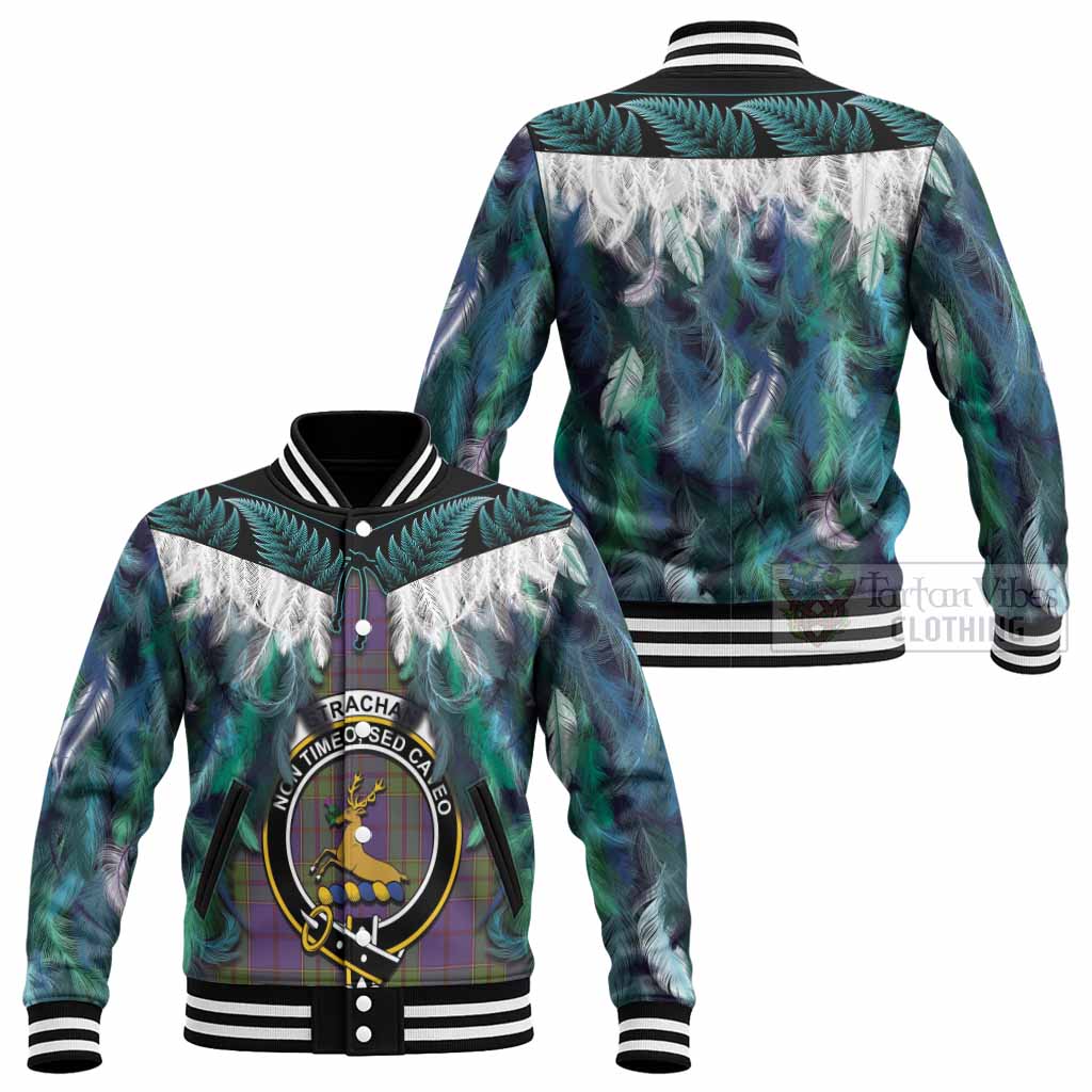 Strachan Tartan Crest Baseball Jacket New Zealand Maori Korowai Cloak