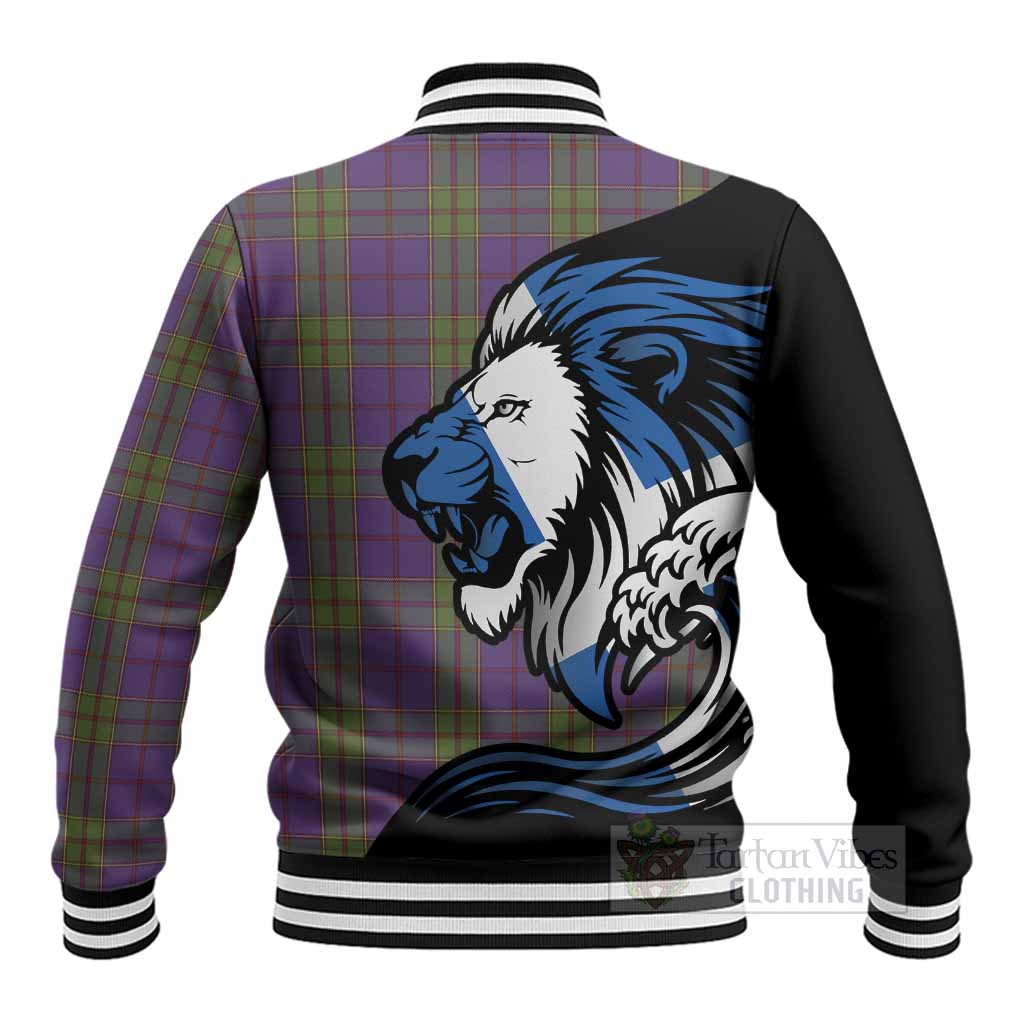 Strachan Tartan Crest Baseball Jacket Scottish Golden Lions Wave Flow