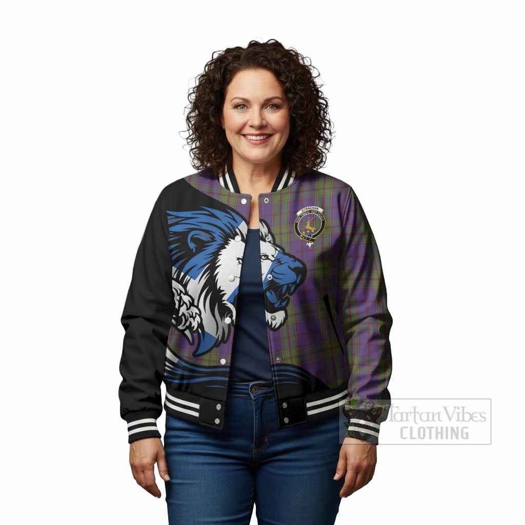 Strachan Tartan Crest Baseball Jacket Scottish Golden Lions Wave Flow