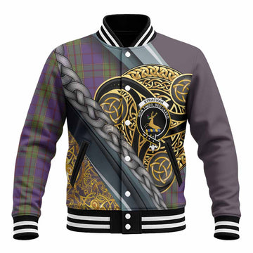 Strachan Tartan Crest Baseball Jacket Scottish Triskele Celtic