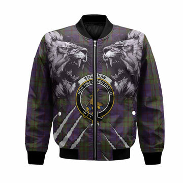 Strachan Tartan Crest Bomber Jacket Ferocious Lion Style
