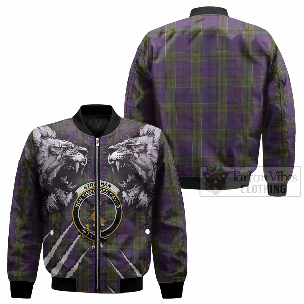 Strachan Tartan Crest Bomber Jacket Ferocious Lion Style