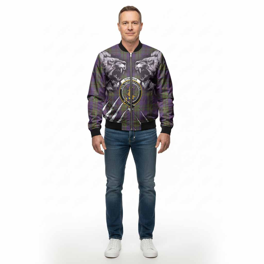 Strachan Tartan Crest Bomber Jacket Ferocious Lion Style