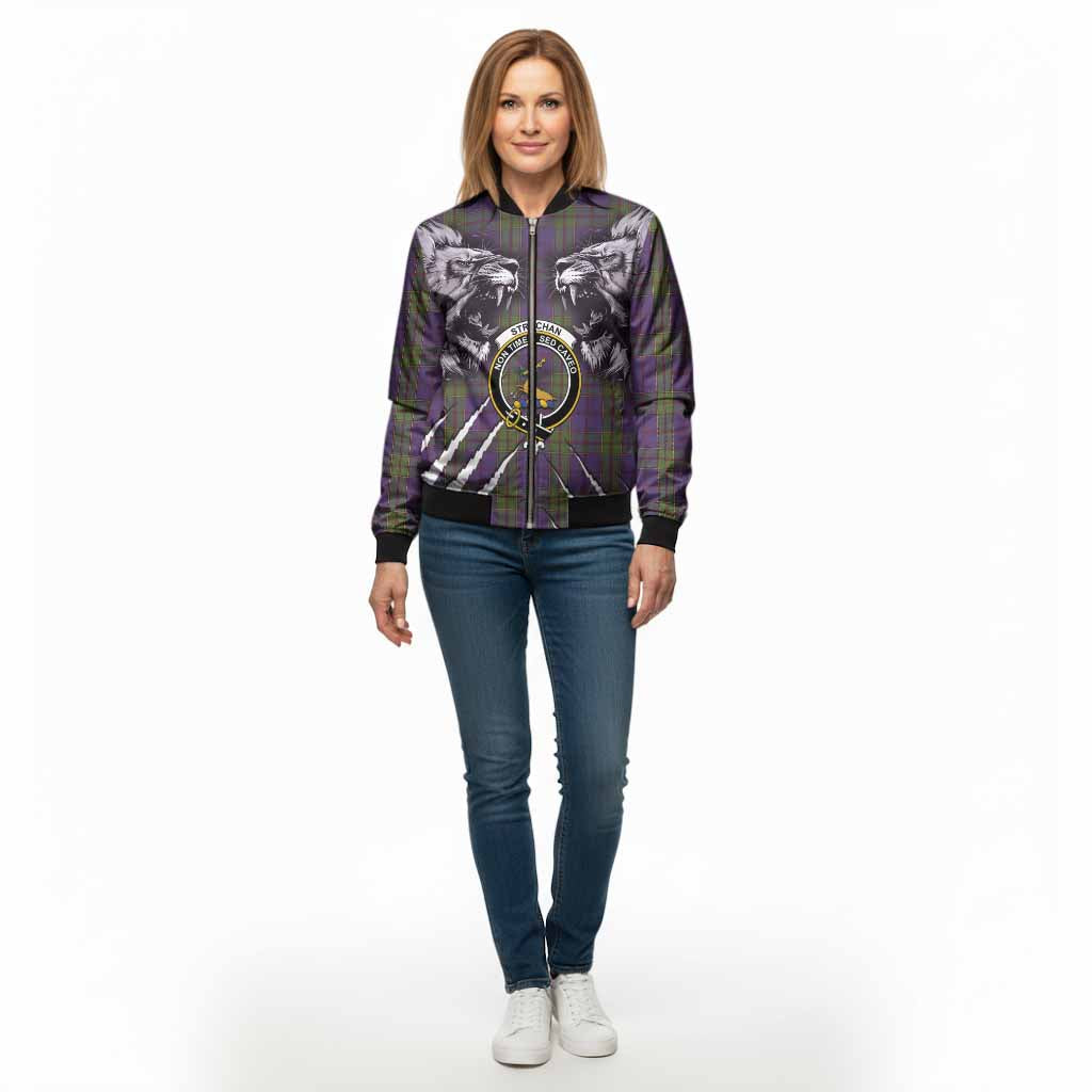 Strachan Tartan Crest Bomber Jacket Ferocious Lion Style