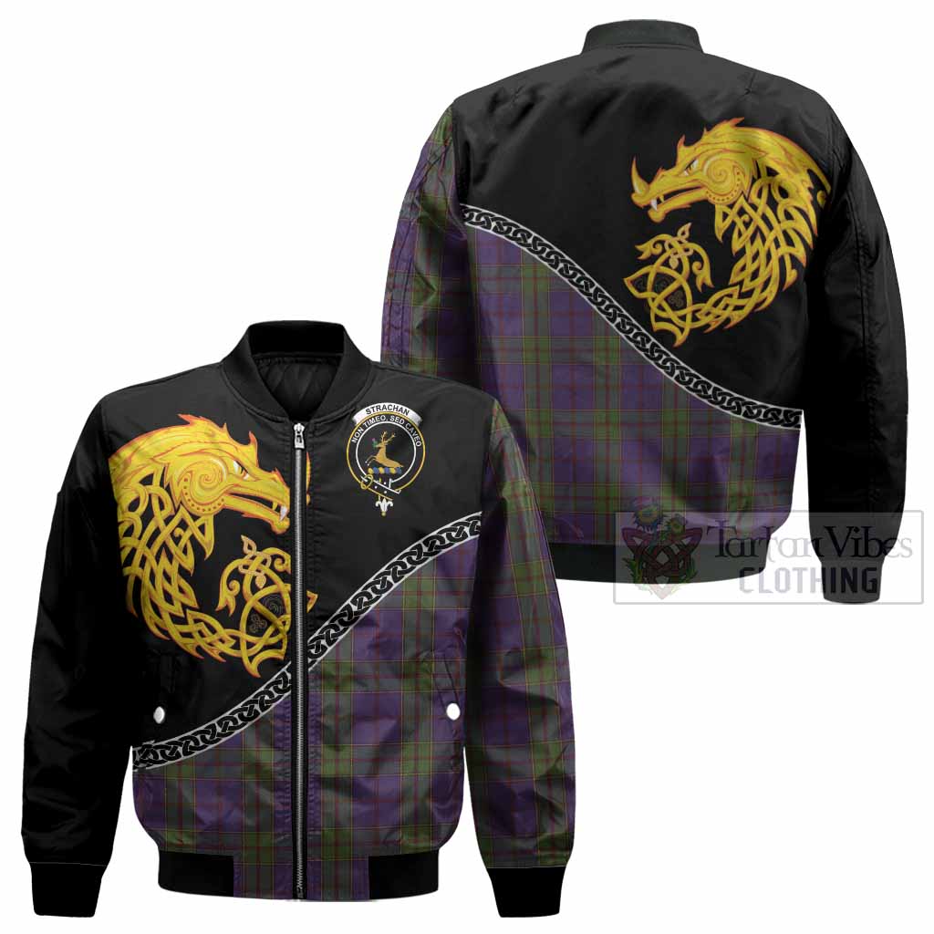 Strachan Tartan Crest Bomber Jacket Legendary Dragon Knot Half Style