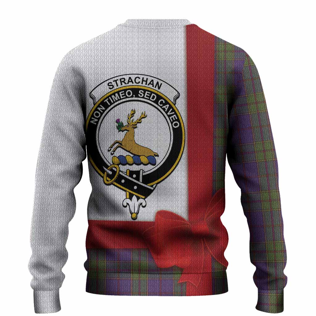 Strachan Tartan Crest Christmas Christmas Ugly Sweater Highland Cow Bagpipes Coquette Bow Style