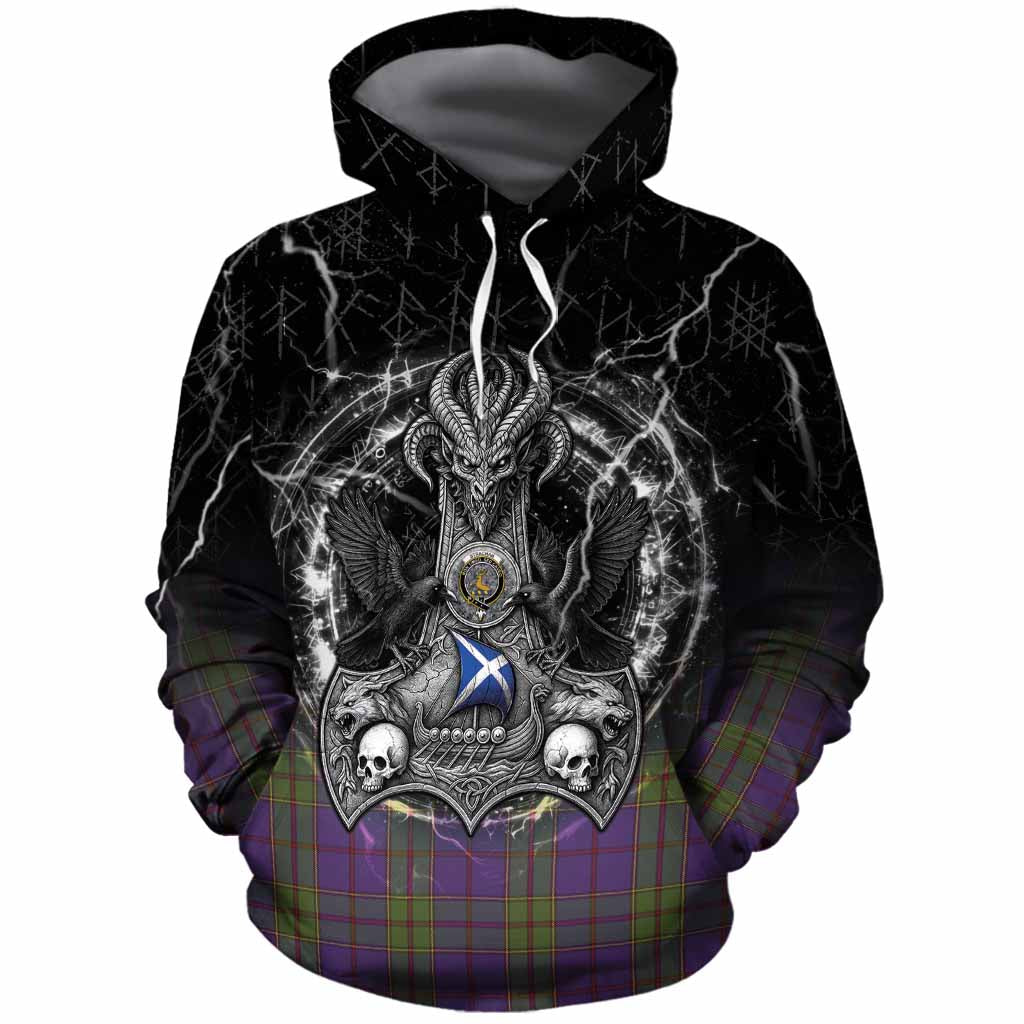 Strachan Tartan Crest Cotton Hoodie Celtic Odin's Raven Legacy