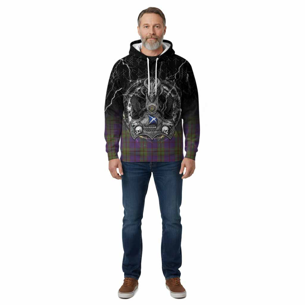Strachan Tartan Crest Cotton Hoodie Celtic Odin's Raven Legacy