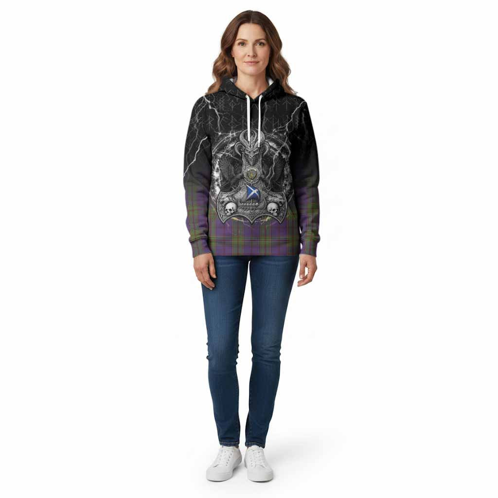 Strachan Tartan Crest Cotton Hoodie Celtic Odin's Raven Legacy