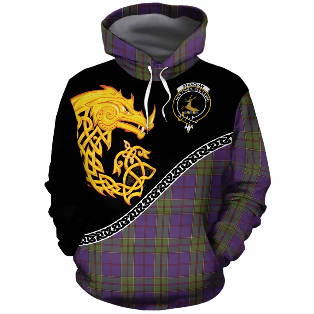 Strachan Tartan Crest Cotton Hoodie Legendary Dragon Knot Half Style