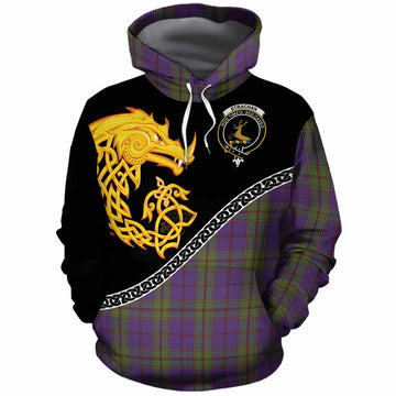 Strachan Tartan Crest Cotton Hoodie Legendary Dragon Knot Half Style
