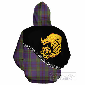 Strachan Tartan Crest Cotton Hoodie Legendary Dragon Knot Half Style