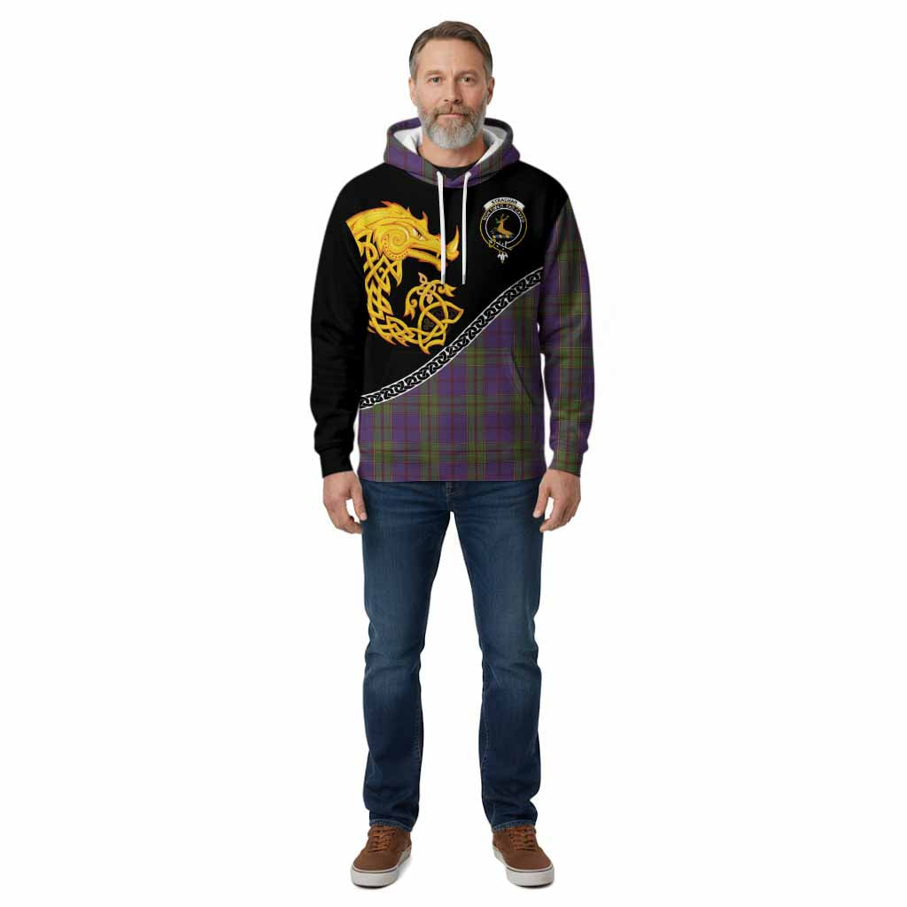 Strachan Tartan Crest Cotton Hoodie Legendary Dragon Knot Half Style