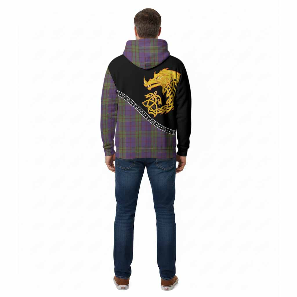 Strachan Tartan Crest Cotton Hoodie Legendary Dragon Knot Half Style