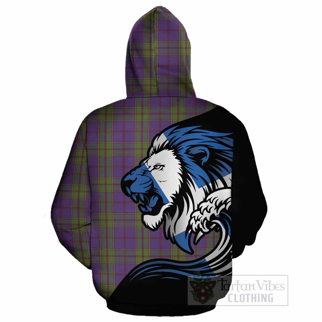 Strachan Tartan Crest Cotton Hoodie Scottish Golden Lions Wave Flow