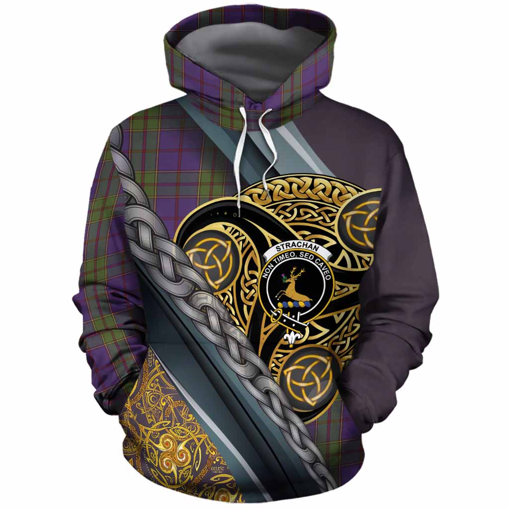 Strachan Tartan Crest Cotton Hoodie Scottish Triskele Celtic