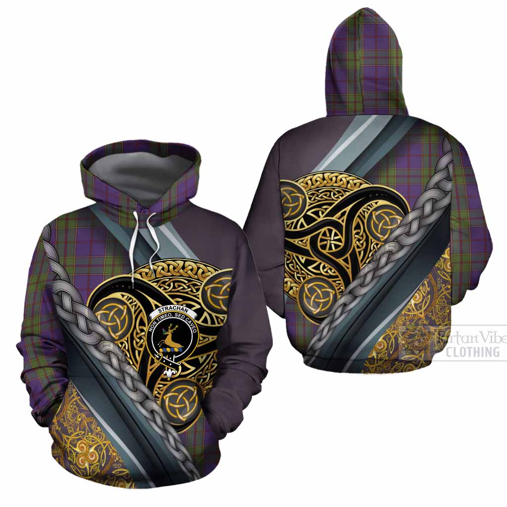 Strachan Tartan Crest Cotton Hoodie Scottish Triskele Celtic