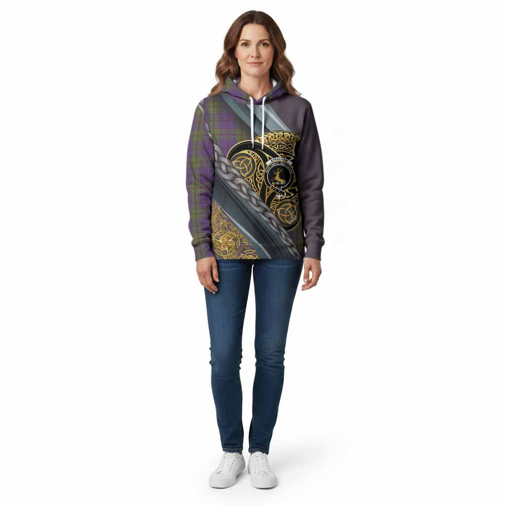 Strachan Tartan Crest Cotton Hoodie Scottish Triskele Celtic