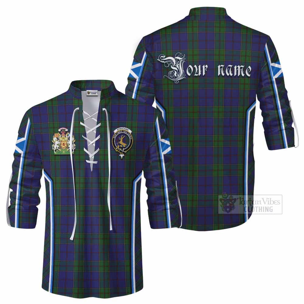 Strachan Tartan Crest Ghillie Kilt Shirt Scotland Coat of Arm Flag Style - Tartan Vibes Clothing